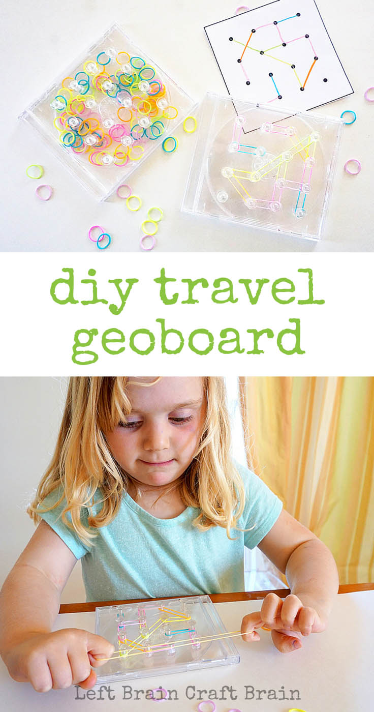 Make this travel geoboard out of an old CD case for fun STEM learning on the road.