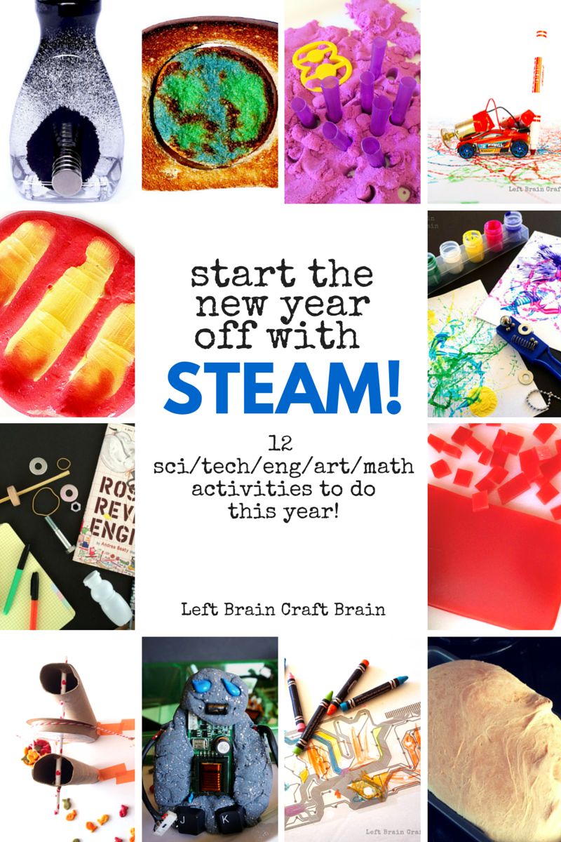 Resolve to do more STEAM activities with the kids this year. Here are 12 hands-on science, tech, engineering, art & math projects to try.