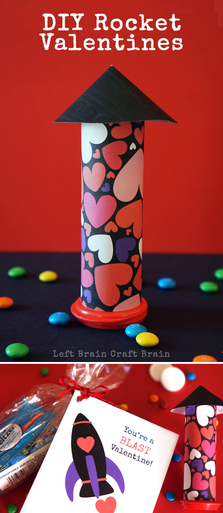 This year give fun, flying DIY Rocket Valentines. Wrap up M&M's, Alka Seltzer and a free printable card for an awesome Valentine's Day STEM project for kids.