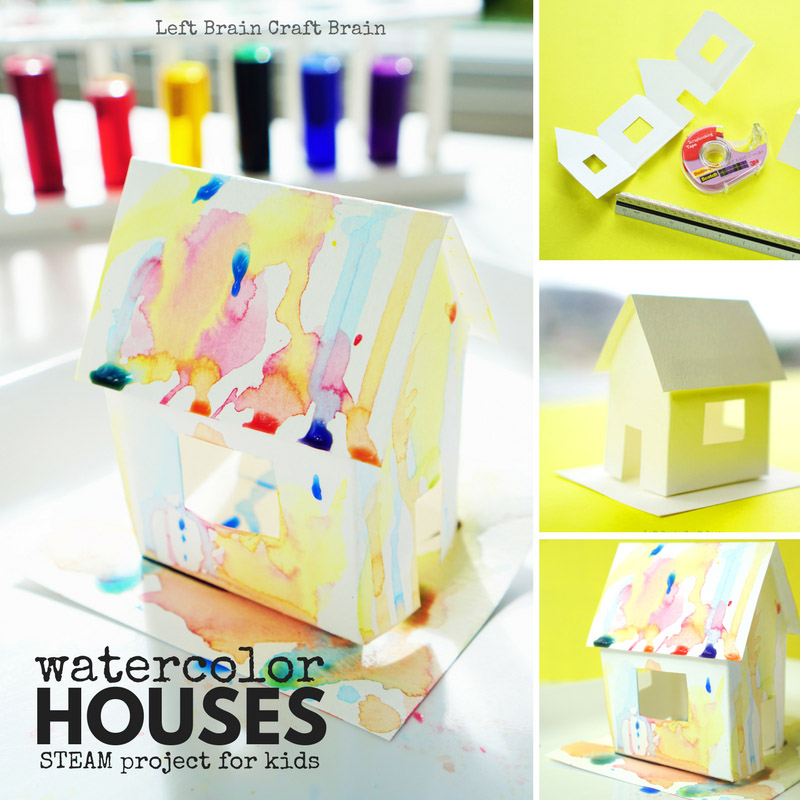 watercolor houses STEAM project for kids