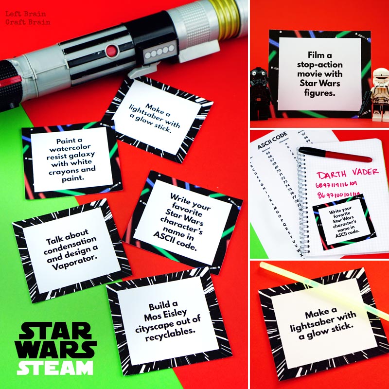 Star Wars fans, test your knowledge of the movies while having fun with science, tech, engineering, art, & math with these Star Wars STEAM Challenge Cards.