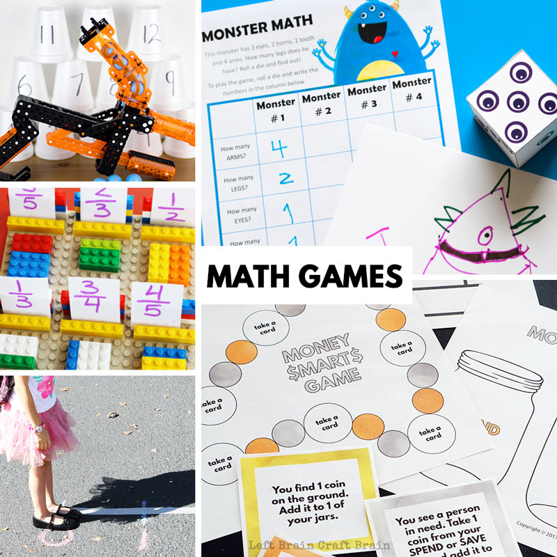 fun math games like money smarts game, monster math, lego math, number line math, and switchgrip math