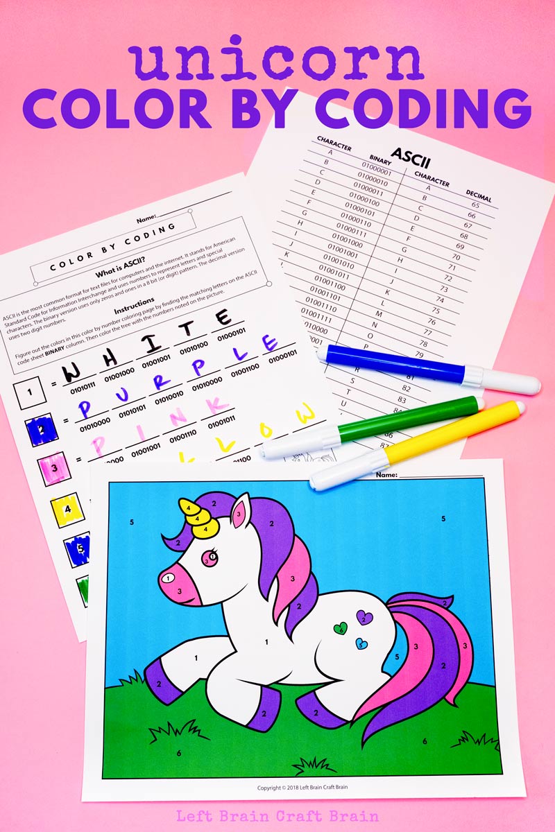 Kids will love the challenge of this Color by Coding Unicorn Coloring Page that uses ASCII binary and decimal codes to decipher the colors in the page. It's a fun and easy STEM / STEAM activity for home and school.