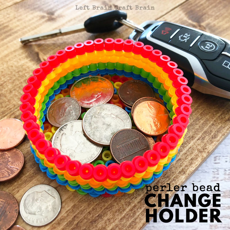 perler bead change holder rainbow colored perler beads dish with coins and keys