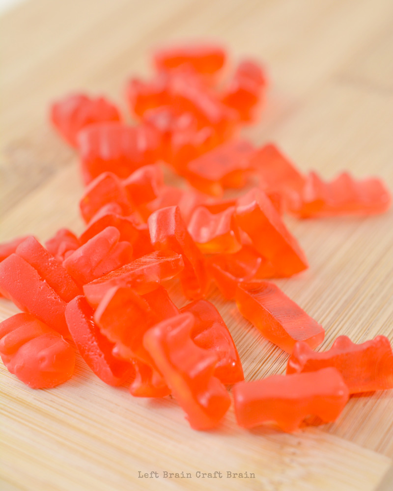 cut red gummy bears in half