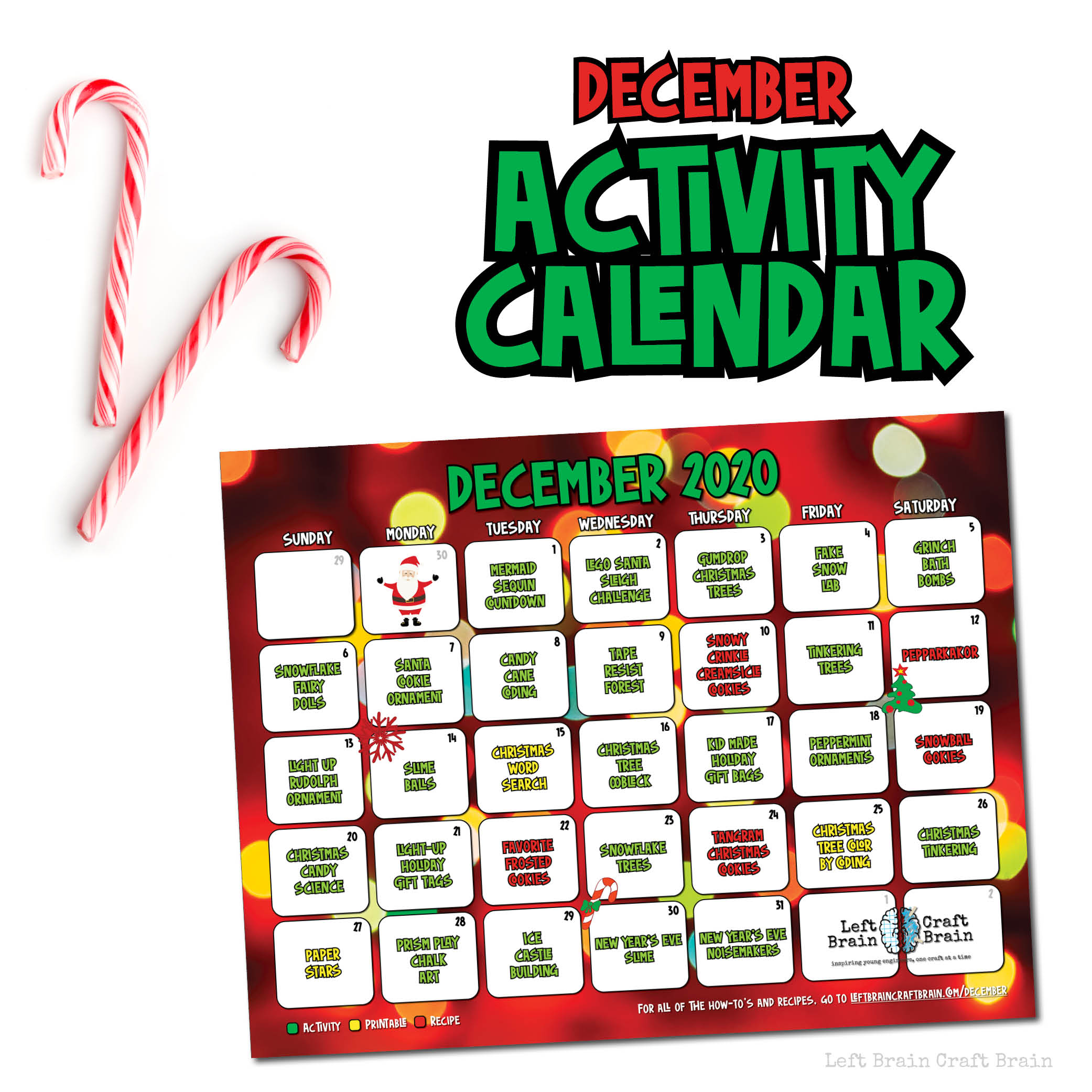 december activity calendar mockup 2020