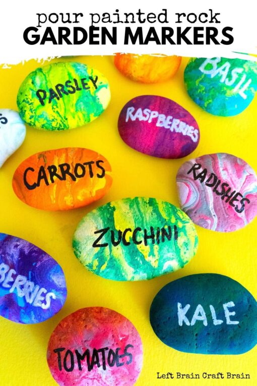 Keep track of what you plant with a fun art project! These diy pour painted rock garden markers add colorful creativity to your garden.