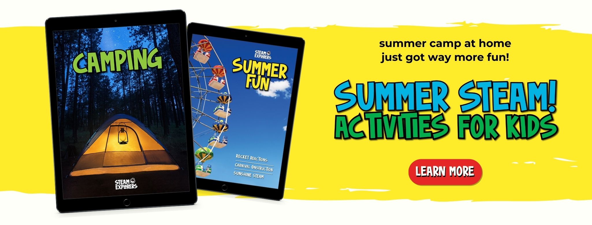summer steam activities for kids camping and summer fun ebook ipads on yellow