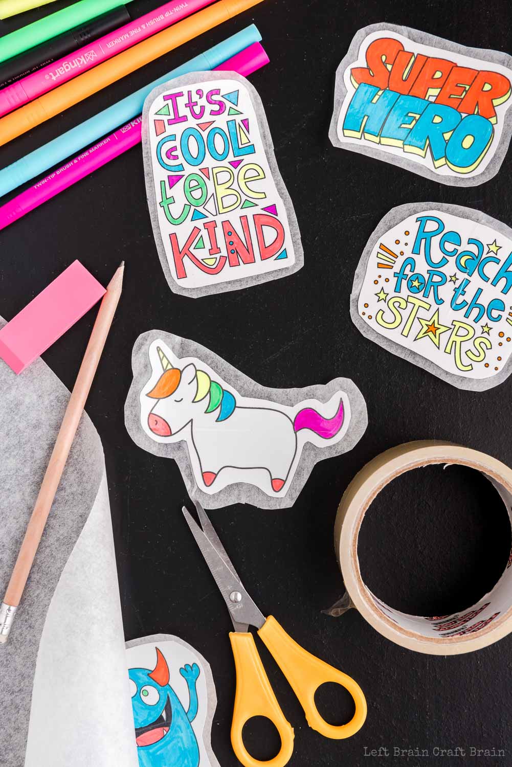 finished unicorn DIY sticker - Make your own DIY stickers with a super easy process using basic supplies. Kids will love this activity. They're fun to add to presents, too.