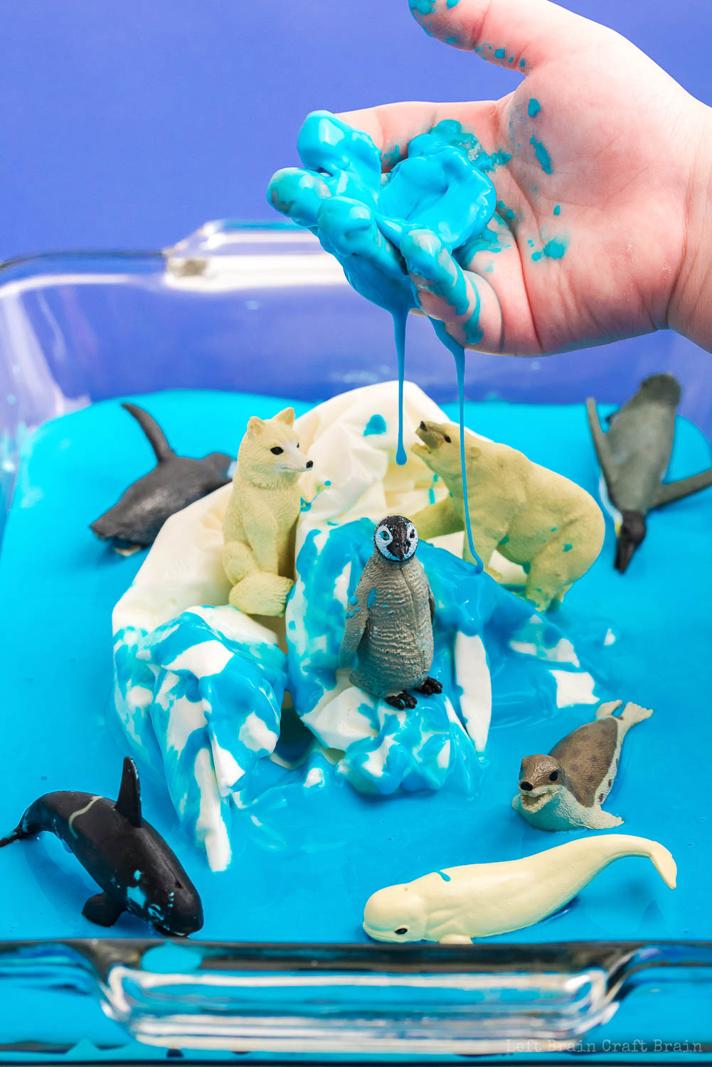 Turn a fun play session into science fun with frozen Polar Oobleck. The kids will learn about animal habitats, chemistry, and climate change.