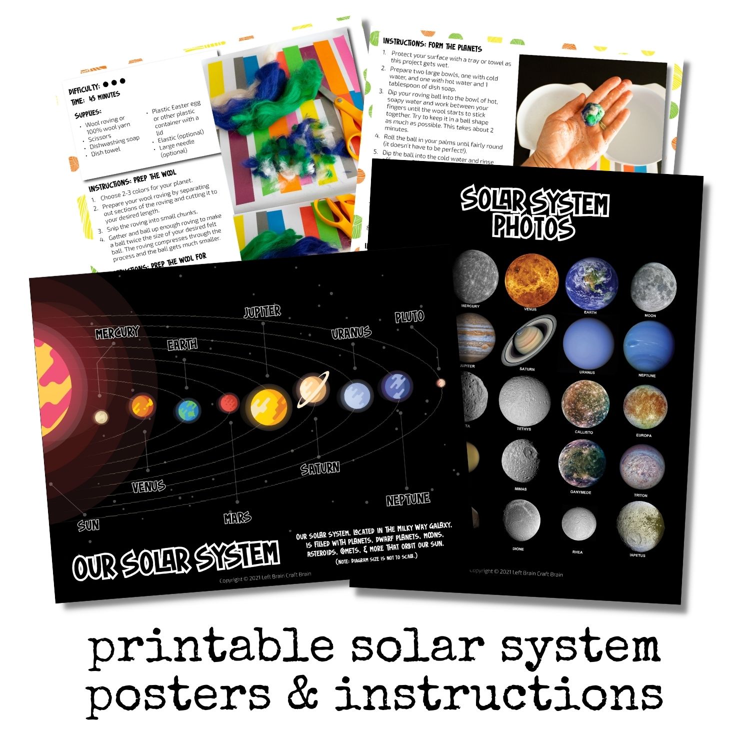 Solar System posters and felted ball planets instructions